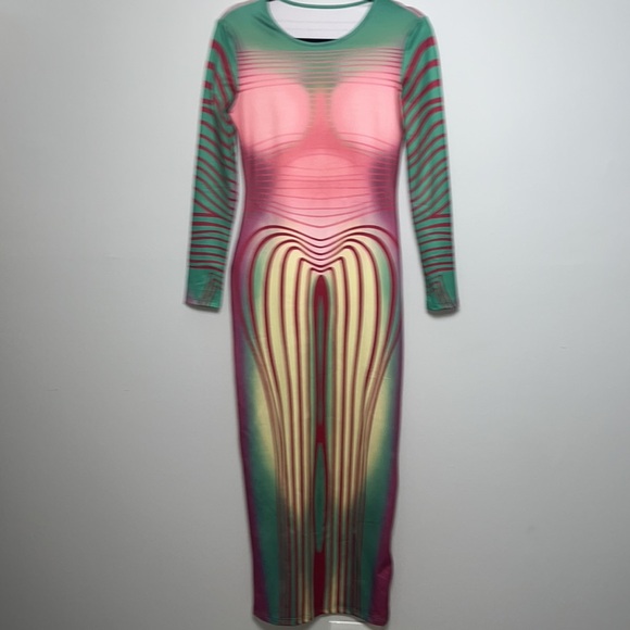 NWT! SHEIN SXY Graphic Multicolored Maxi Stretch Dress M - Picture 7 of 9